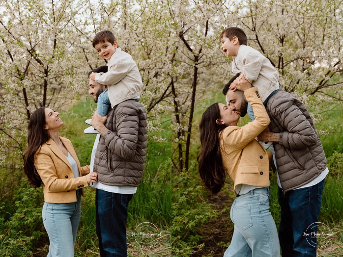 Spring family photos. Blossom family photos. Photos de famille au berges de Verdun. Mini séances familiales 2025. Photographe à Montréal. Montreal photographer. Montreal family mini session.