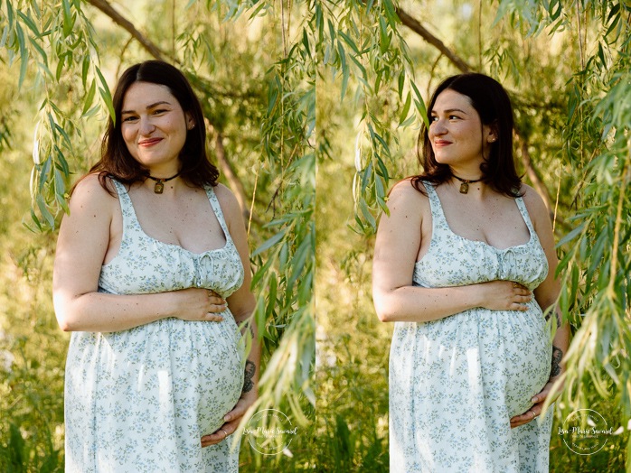 Weeping willow maternity photos. Urban park maternity photos. Séance photo au parc Angrignon. Angrignon Park photoshoot. Photographe maternité Montréal. Montreal maternity photographer.