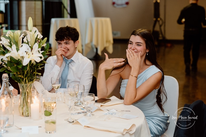 Wedding reception speech. Industrial wedding reception. Mariage à l'Espace Canal à Montréal. Photographe de mariage à Montréal. Espace Canal wedding. Montreal wedding photographer.