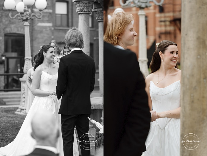 Outdoor industrial wedding ceremony. Mariage à l'Espace Canal à Montréal. L'Ambroisie et Espace Canal. Photographe de mariage à Montréal. Espace Canal wedding. Montreal wedding photographer.
