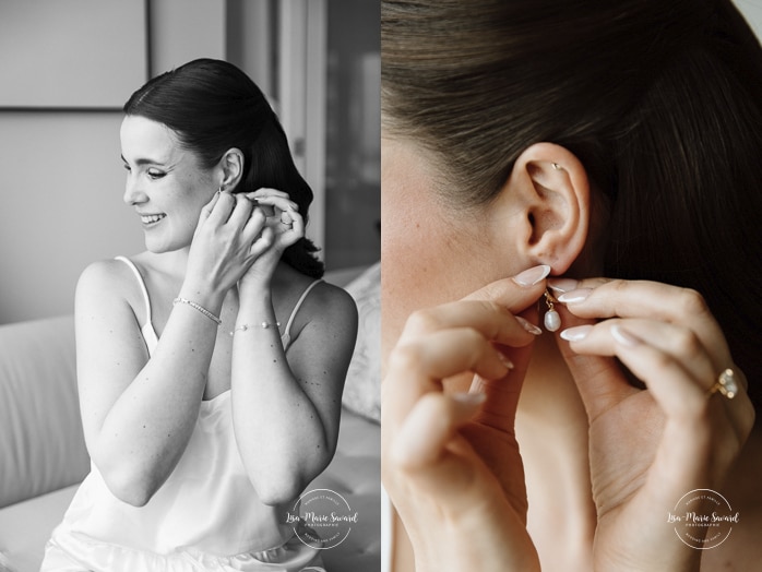 Bride getting ready with bridesmaids in condo. Mariage à l'Espace Canal à Montréal. L'Ambroisie et Espace Canal. Photographe de mariage à Montréal. Espace Canal wedding. Montreal wedding photographer.