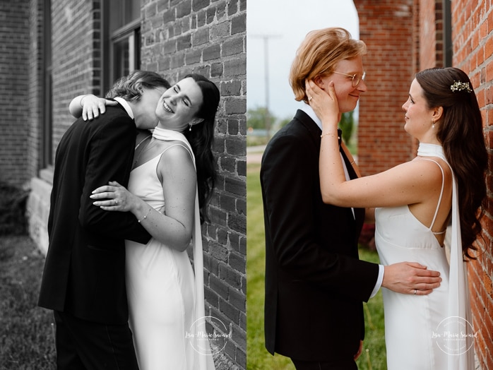 Urban wedding photos. Brick wall wedding photos. Mariage à l'Espace Canal à Montréal. Photos de mariage Canal Lachine. Photographe de mariage à Montréal. Espace Canal wedding. Montreal wedding photographer.