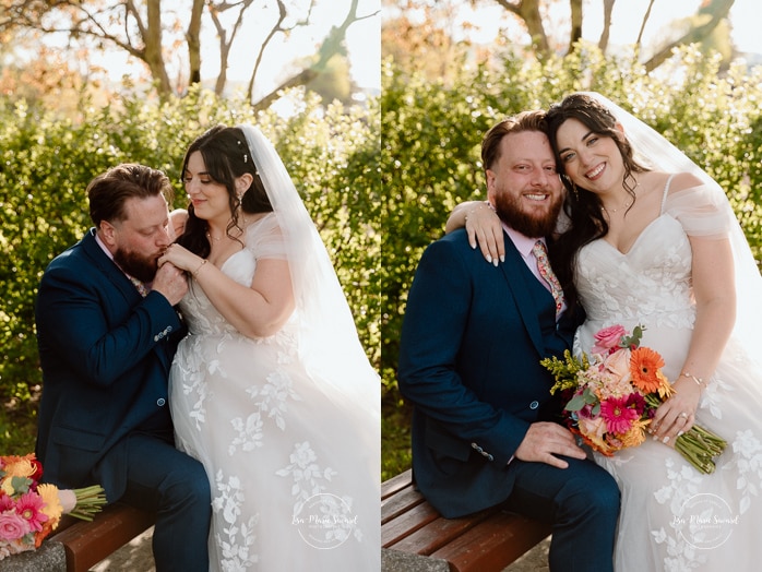 Spring wedding photos. Romantic wedding photos. Urban park wedding photos. Photographe de mariage au Saguenay. Photographe Saguenay-Lac-Saint-Jean. Vieux Port de Chicoutimi. Zone Portuaire Chicoutimi. Saguenay wedding photographer.