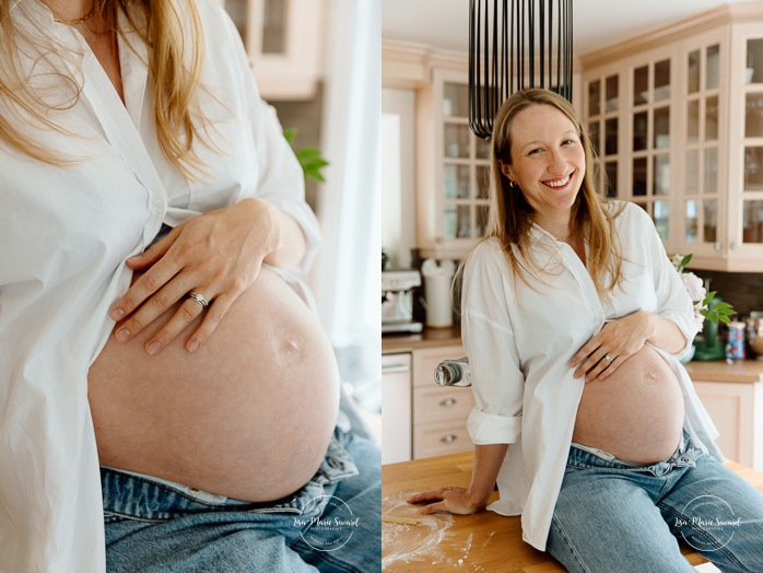 Pasta making maternity photos. Pasta maternity photos. Lifestyle maternity photos. In-home maternity photos. Séance photo lifestyle à Montréal. Photographe de maternité à domicile à Montréal. Montreal lifestyle photoshoot. Montreal in-home maternity photos.
